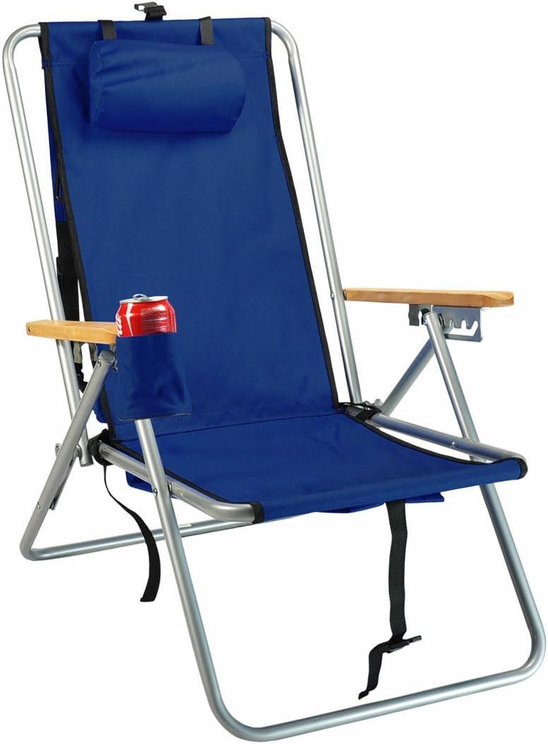 Rio Beach Original 4-Position Steel Backpack Chair with Pillow, Hands-Free Beach Chair Backpack for Adults, Navy, 22.25" W X 30" D X 29.5" H