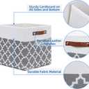 Temary 12x12x12 Fabric Storage Bins 4 Pack with Leather Handle, Foldable Cubes Storage Box Baskets for Closet, Shelf (White&Lattice)