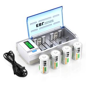 EBL D Cells 10000mAh Rechargeable Batteries (4 Counts) with C D 9V AA AAA Battery Charger