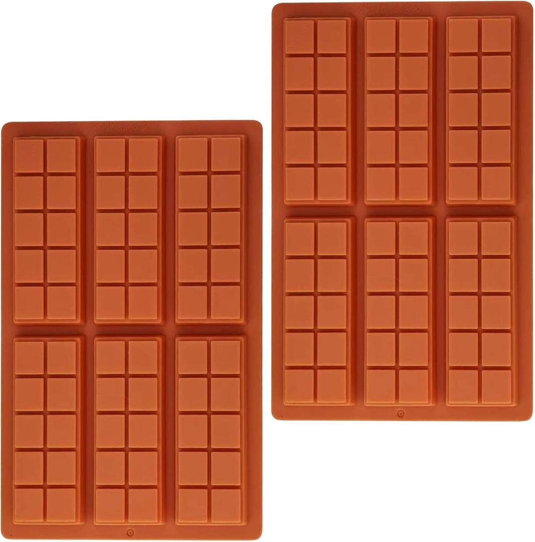 2 Pack Silicone Chocolate Bar Mold 6 Large Cavities, Food-Grade, Non-Toxic & Odorless, Flexible Baking Mold for Homemade Chocolate, Energy Bars, Fudge, Protein Snacks, Soap & More 106.7 in