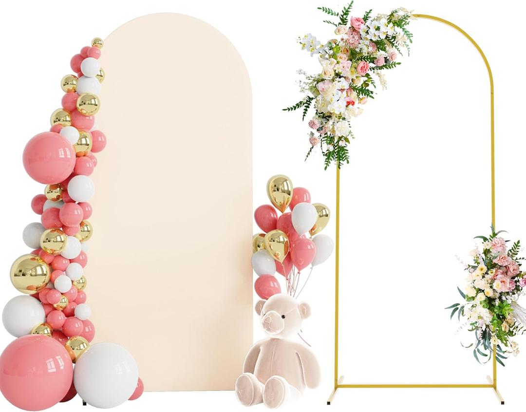 Wokceer 6 FT Wedding Arch Backdrop Stand and Arch Cover Metal Arch Stand with Arch Stand Cover for Birthday Party Wedding Ceremony Bridal Baby Shower Event Decor (Beige)