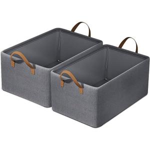 top4cus 2 Pack Large Fabric Collapsible Closet Storage Baskets Bins , Foldable Closet Organizers with Handles , Decorative Collapsible Open Storage Bins for Organizing Clothes Toy Nursery Shelves