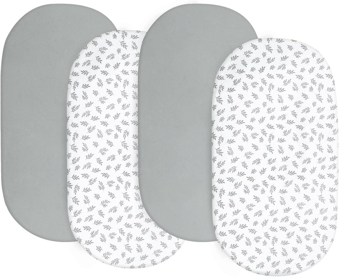 Baby Bassinet Sheets 4 Pack Compatible with 4moms Mamaroo, Regalo, and Chicco Close to You Baby Bassinet, Ultra Soft & Skin-Friendly, Grey