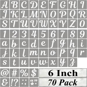 6 Inch Letter Stencils for Painting - 70 Pack Alphabet Letter and Number Stencil Templates with Signs for Painting, Reusable Cursive Alphabet Stencils for Chalkboard Wood Crafts & Wall Decor