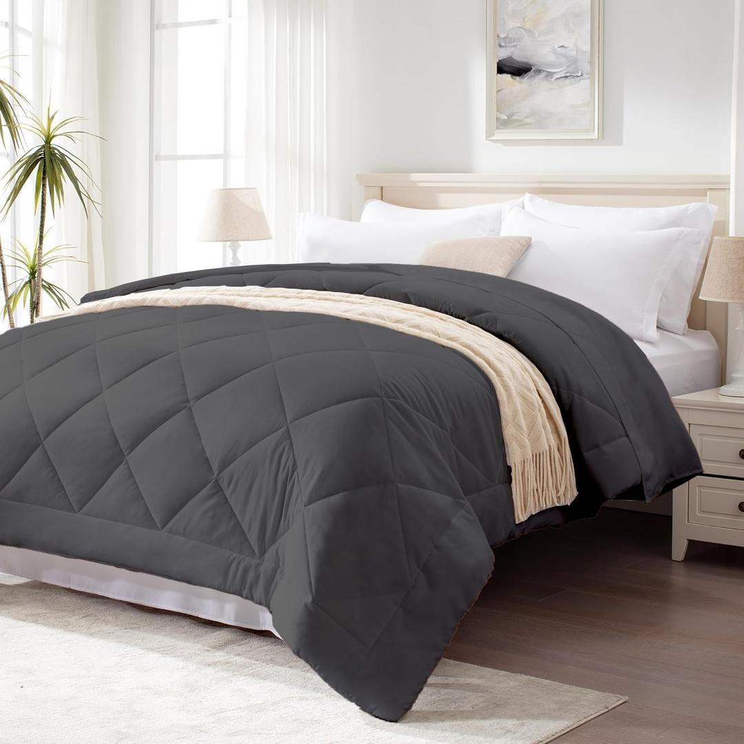 King Size Down Alternative Comforter  All-Season Soft Microfiber Duvet Insert with Diamond Stitch, Corner Tabs  Lightweight, Fluffy, Breathable, Machine Washable  Dark Grey (King/Cal King (94x106))