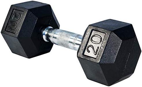 Rubber Encased Hex Dumbbell 20lbs - Chrome Finish Heavy Duty All Purpose Metal Handles | Ideal Sports Equipment & Ergonomic Hand weights for Gym Home