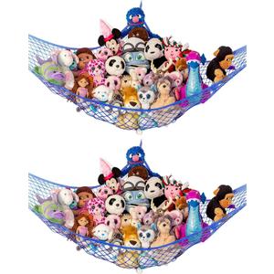 Stuffed Animal Hammock XL 2 Pack | Corner Stuffed Animal Storage & Plushie Net | Extra Large Toy Hammock for Stuffed Animals | Easy Hang, Hardware Included | Blue Bedroom Decor | by Lilly's Love