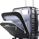 Lekebobor 18 Inch Carry On Luggage Airline Approved, Hybrid Soft Hard Shell Travel Suitcase with Removable Spinner Wheels, TSA Lock, Front Pocket for Women, Black