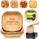 Vailnd Air Fryer Liners Disposable, 100Pcs 9 Inch Max Xl Large Cooker Airfryer Paper Liners, Oil Proof Parchment Sheets Square Basket Baking Liner for 8/10/11/12 QT Air Fryer Microwave (9"Square)