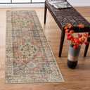Lahome Oriental Washable Runner Rug, 2x6 Runner Rugs for Hallway Kitchen, Ultra-Thin Distressed Vintage Soft Long Carpet for Bathroom Bedroom Laundry Room, Peach/Orange