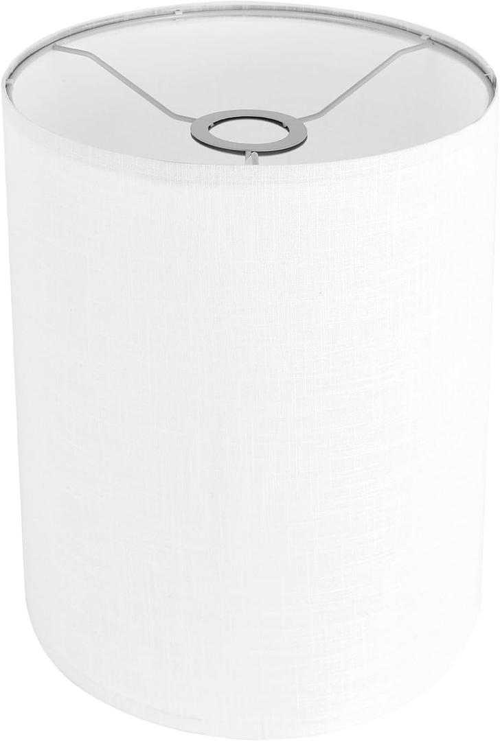 White Linen Tall Drum Lampshade, 10" Top x 10" Bottom x 13" High Lamp Shade, Lamp Shade Replacement for Table and Floor Lamps, Pendant Light, Handcrafted Lampshade, Easy Assembly