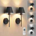 VOLISUN 17In Battery Operated Wall Sconces Set of Two,Brushed Black Wall Sconce Rechargeable with Remote,3 Colors Wireless Wall Sconces and Led Wall Lights for Living Room,Bedroom,Hallway,Bathroom