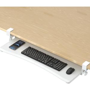 suptek Large Keyboard Tray Under Desk Pull Out with C Clamp Mount, Computer Keyboard & Mouse Tray, 34 (38 Including Clamps) x 11.8 inch Slide-Out Platform Computer Drawer for Typing, White, DSF1LW