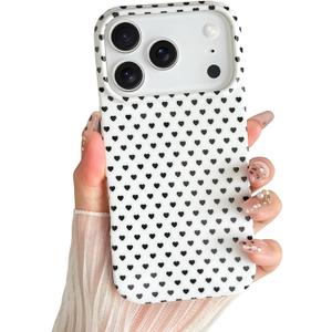 Skyseaco for iPhone 17 Pro Max Case Cute Heart Phone Case Soft Slim TPU Shockproof Phone Cover for Women Girls - White