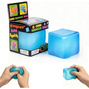 Stress Cube Squishy Toys,Relief High Density Ice Squeeze Ball, Ice Cubes Squishies for Anxiety Relief, Slow Rising Ice Cubes Stress Balls, Focus & Play (Solid Blue)