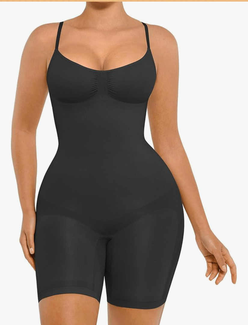 FeelinGirl Shapewear Tummy Control Seamless Bodysuit Hip Enhancer Body Shaper for Women, Black, Large