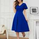Bridesmay Women's Cocktail Dresses A-Line Midi Wedding Guest Dress for Tea Party-Holiday Party (Blue, L)