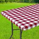 Smiry Rectangle Picnic Table Cloth, Elastic Waterproof Fitted Vinyl Tablecloths, Flannel Backed Buffalo Plaid Table Covers for Dining, Camping, Outdoor (Burgundy and White, 30" x 60")