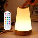 Night Light, Dimmable Touch Lamp and Remote Control, 13 RGB Colors & 5 Brightness, Rechargeable Bedside Table Lamp for Baby Kids Nursery Bedroom Bathroom Camping (Wood Grain)