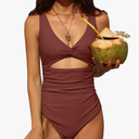 Charmo Womens One Piece Swimsuit Ruched Tummy Control High Cut Backless V Neck Bathing Suits Swimwear, Size M