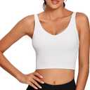Lemedy Women Sports Bra Longline Crop Tank Top Padded Workout Running Yoga (Small, White)