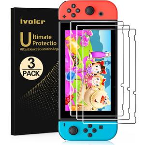 ivoler [3 Pack] Screen Protector Tempered Glass for Nintendo Switch, iVoler Transparent HD Clear Anti-Scratch Screen Protector Compatible Nintendo Switch (6.2'')