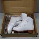 Figure Ice Skates for Beginners - White Comfortable Leather Ice Skates for Women, Men, Boys & Girls (Size Up 1 Size)