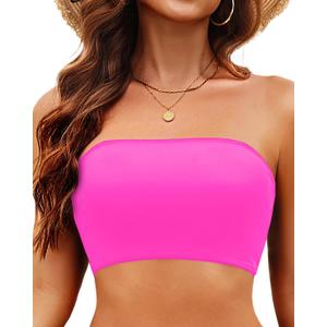 Bandeau Bikini Tops for Women - Strapless Swim Top Bathing Suit Tube Swimsuit Tops (Medium, Hot Pink)