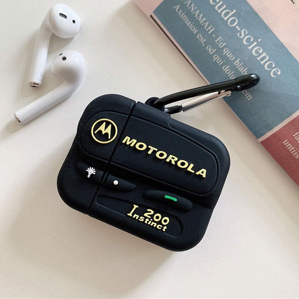 BONTOUJOUR Case for AirPods, Stylish Creative Classical Black Vintage Beeper Pager Shape TPU Silicone Cover Case Protective Skin for AirPods 1&2+Hook