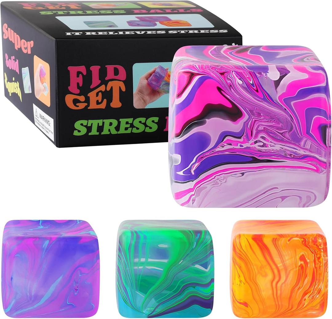 4Pack Fidget Toys Mini Squishy Stress Cube, Stress Balls for Kids, Adults Squishies Anxiety Stress Relief, Ice Squishy Cube Sugar Balls, Sensory Toys for Kids with Autism, Fidgets for Classroom Prize