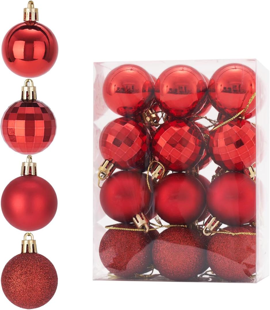 Christmas Ball 24ct 1.57 Inches Red Mini Xmas Hanging Ornaments for Trees Wreath Garland Wedding Party Home Office Shop Decorations