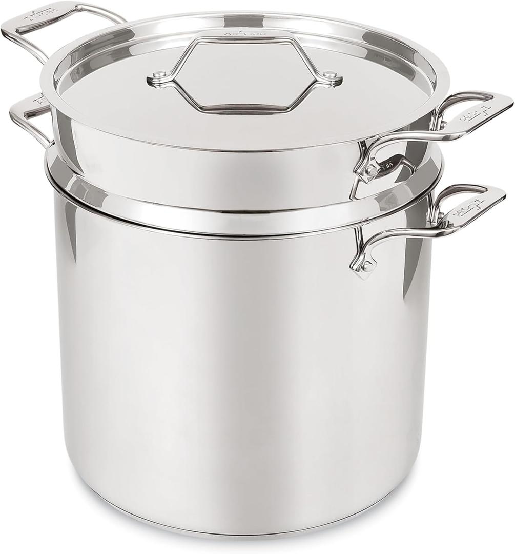 All-Clad Simply Strain Stainless Steel Stockpot, Multipot With Insert & Lid, 16 Quart Induction Oven Broiler Safe 600F, Strainer, Pasta Strainer with Handle, Steamer Pot, Pots and Pans, Silver