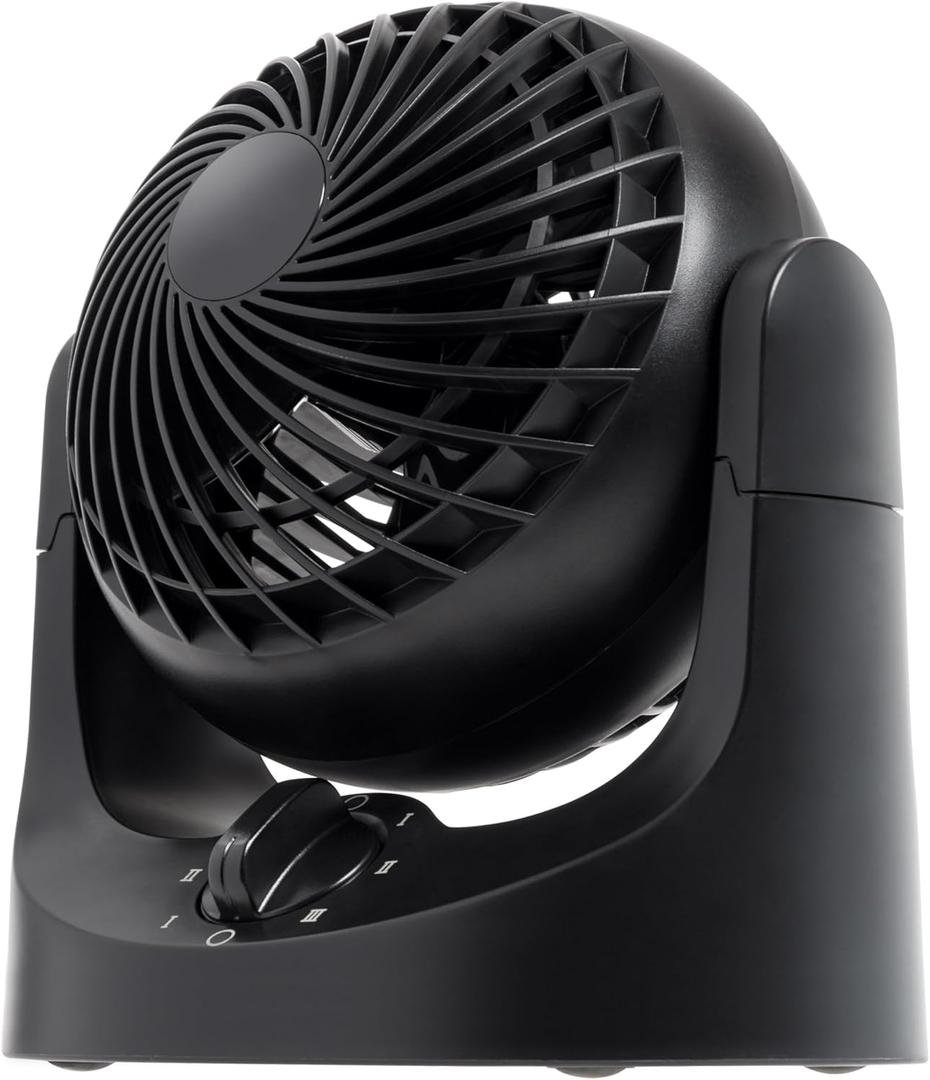 IRIS USA WOOZOO Desk Fan, Air Circulator, 3 Speeds, 32ft Max Air Distance, 112 Adjustable Tilt, 27.5db Quiet Motor, Small Fan for Bedroom, Office, Dorm, Black