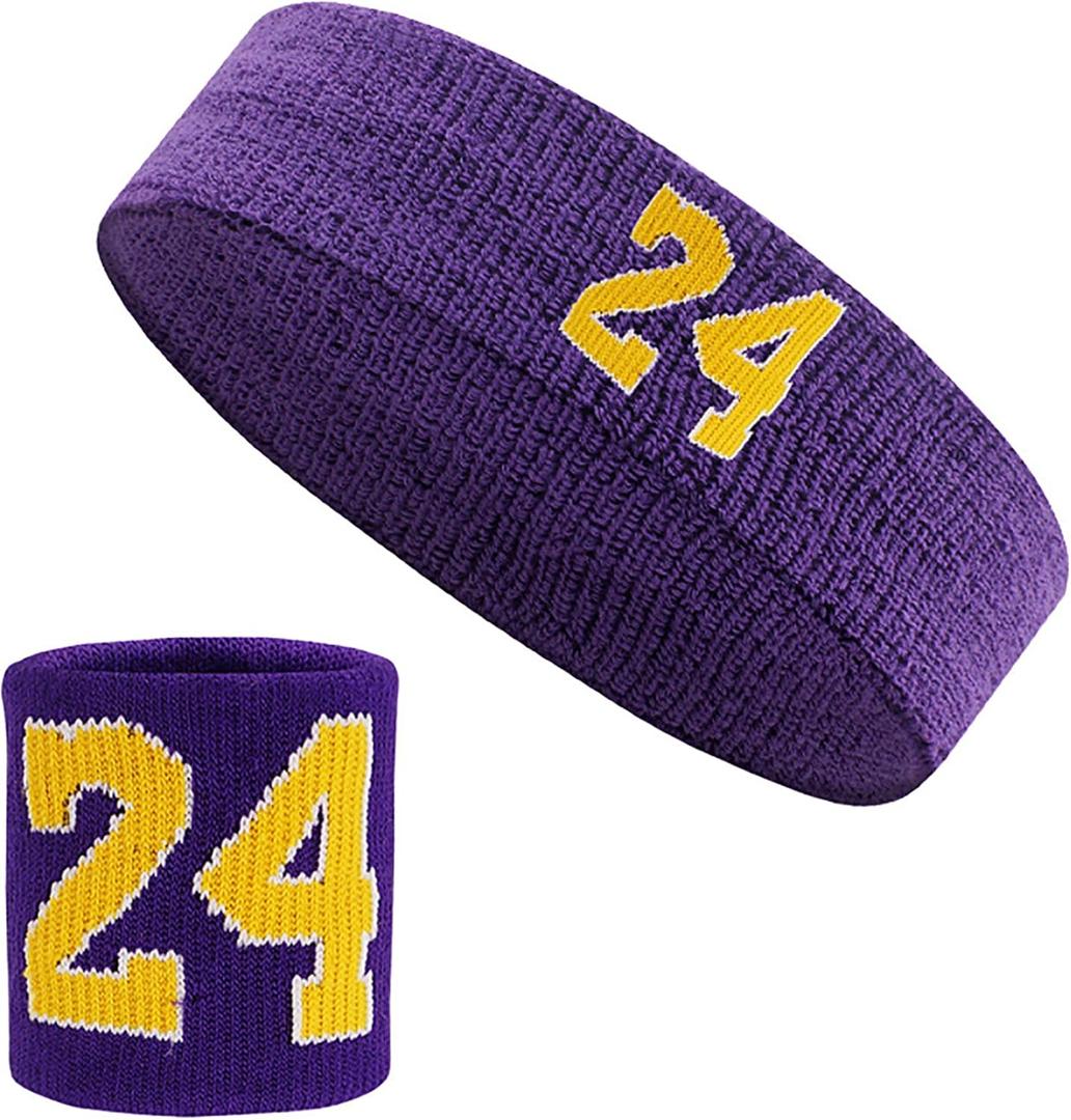 Basketball Wristbands Sweatbands Kit Sweat Bands Sweat Absorbing Head Band for Party Accessories (One Size, Purple)