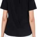 Women's V-Neck Ruffle Design Polo Shirts Short Sleeve Collared Loose Casual Tunic Blouses with Pocket (Black, M)