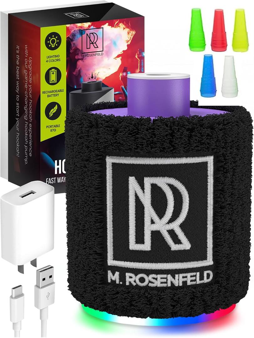 M. ROSENFELD Purple Mini Hookah Pump Hookah Starter with Rechargeable Battery - Electric Hookah Starter Vacuum Kit with Led Light - Mini Portable Charcoal Starter - Shisha Hookah Vacuum Starter Helper (Purple Hookah Pump)