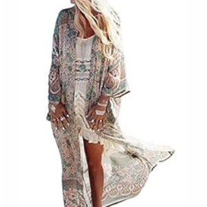 Wander Agio Womens Bikini Cover Ups Beach Casual Dress Coverup Swimsuits Long Cardigan Buttons Chiffon Blut Flower Pattern, One Size