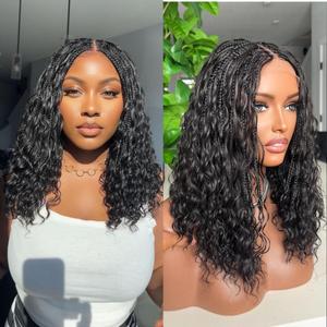 Bohemian Box Braids Wig for Black Women  30 Long Curly Braided Wig with Lace Front  Natural Hairline, Lightweight Glueless Boho Knotless Braids  Heat Resistant Synthetic Wig (Black 20inches)