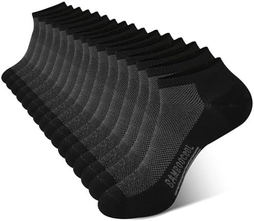 BAMBOO COOL Men's Athletic Ankle Socks Cushioned Moisture Wicking, Low Cut Running Mesh Socks Arch Support, 8 Pack, Large