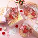 Spakon 50 Pcs Valentine's Day Plastic Goodie Bags with Handles 10.1 x 7.3 Inch Heart Bear Clear Sealing Pouches for Candy Snacks Trick or Treat Gift Bags for Holiday Birthday Party Favor Decoration
