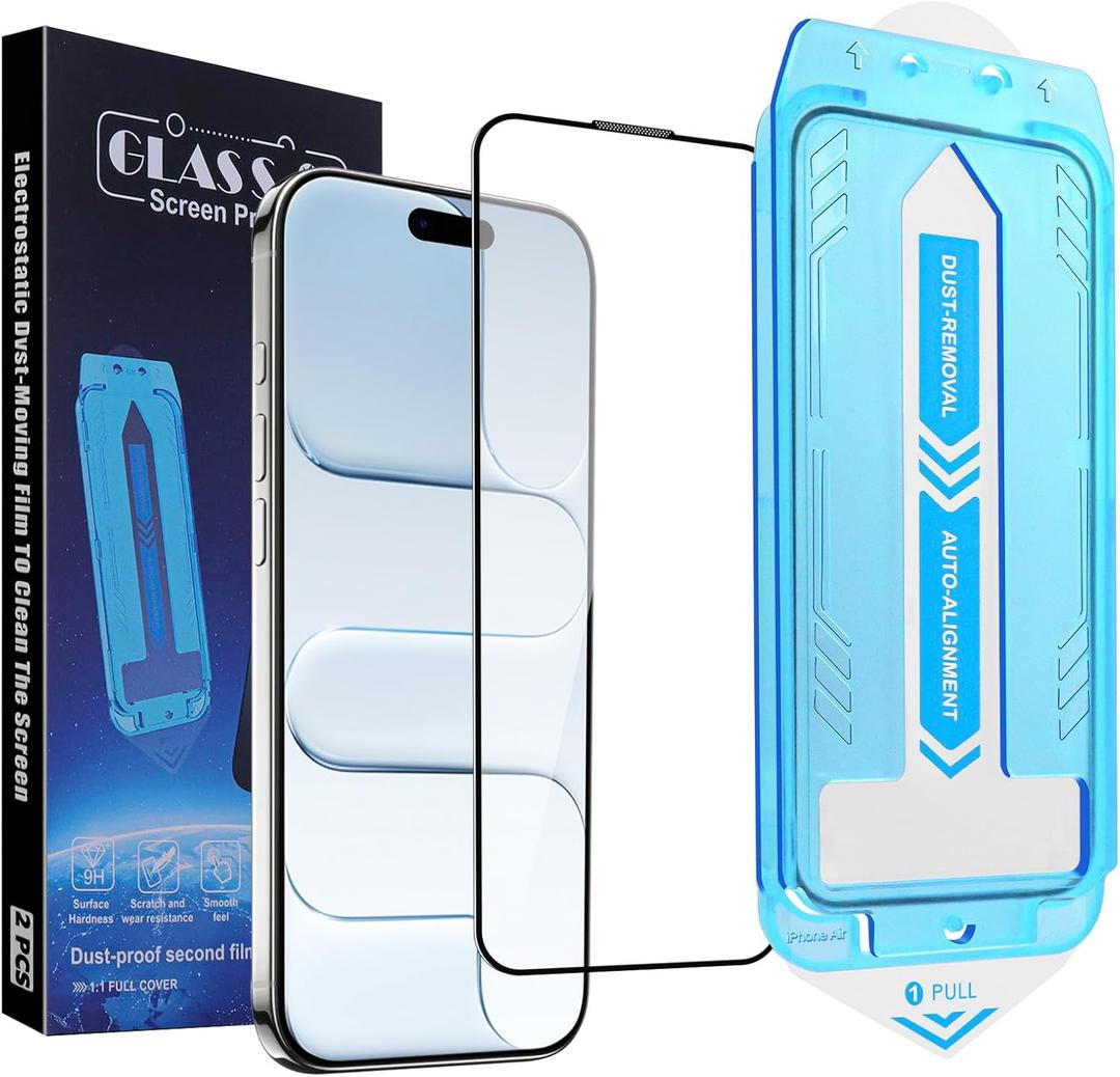 2-Pack Screen Protector for iPhone Air 6.5-inch,9H Tempered Glass, High Definition Clear, Full Coverage, Anti-Fingerprint, Auto Dust-Elimination, No Bubble, Easy Installation