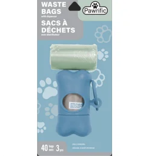 Dog Waste Bags w/Dispenser 2 Rolls of 20 Bags - 40 Bags ~ Clip on Collar