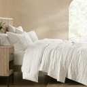 Wonderful Natural Linen Cotton Quilt - Skin-Friendly Breathable & Hypoallergenic Quilt Queen, 3 Piece Wavy Box Stitched White Bedding Set, All-Season Use Bedspread & Coverlet Bedding, 94"x94"