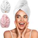 YFONG 2 Pack Microfiber Hair Towel Wrap for Women, Super Absorbent Quick Dry Hair Turban for All Hair Style Anti Frizz, Large Hair Drying Towel with Button (Standard: 26"X10", White/Pink)
