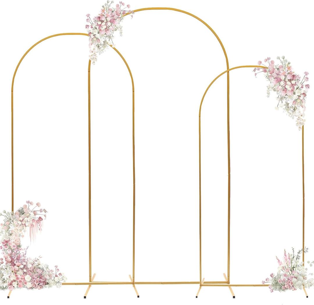Arch Backdrop Stand - 3PCS (7.2ft, 6.6ft, 6ft) Upgraded Metal Arch Backdrop Stand - Easy to Set up Gold Wedding Arch Frames- for Weddings, Birthday Parties, Baby Showers, Family Gatherings