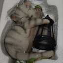 Solar Lighted Garden Outdoor Statue, 22.6" H Hanging Swing Lying with A Sleeping Cat and A LED Lantern, Resin Animal Figurine Hanging Ornaments with Hook for Decoration & Gift