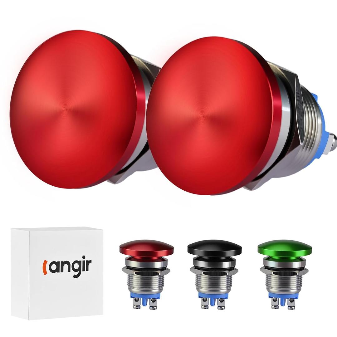 momentary Push Button SwitchBig red 19mm0.75" momentary Button Switch AC/DC IP65 12V 24V 36V 110V 250V 5A SPST