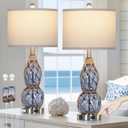 26" Coastal Glass Table Lamps Set of 2, 3-Way Dimmable Touch Lamps with USB Ports and AC Outlet, Nautical Bedside Lamps for Bedroom Living Room
