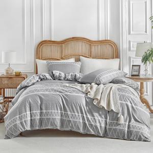 Lekesky Duvet Cover Queen Size, Grey Breathable Comforter Cover Queen Size 3pc Ultra Soft Brushed Bedding Duvet Cover Set with Zipper Ties (1 Duvet Cover 90x90 inches with 2 Pillow Cases)
