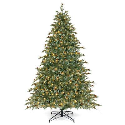 8 Feet Christmas Tree with Warm White LED Lights and Pine Cones